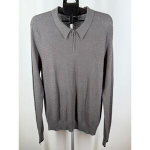 The Commons Mens Pewter Gray Cotton Cashmere Quarter Zip Polo Sweater Large NEW